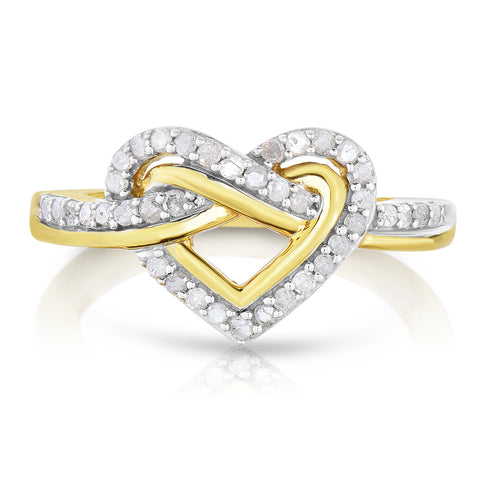 1/3 Cttw Diamond Knot Heart Promise Ring for Women Yellow Gold Plated Silver