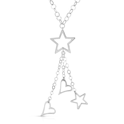 Sterling Silver Star and Heart Dangle Necklace