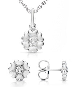 Diamond Accent Sterling Silver Mini Flower Stud Earrings or Necklace