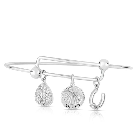 Expandable Charm Bangle Bracelets for Women in Rhodium Plated Brass