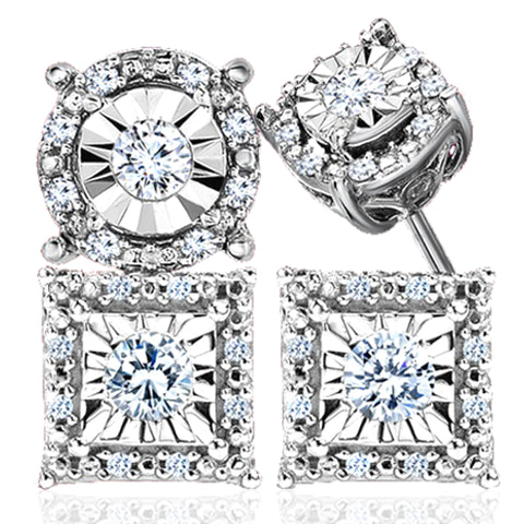 1/4 Cttw Diamond Halo Stud Earrings in Rhodium Plated Sterling Silver