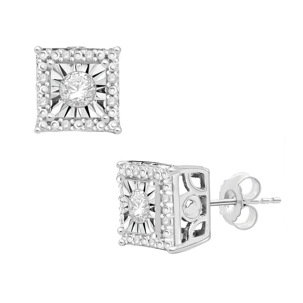 1/4 Cttw Diamond Halo Stud Earrings in Rhodium Plated Sterling Silver