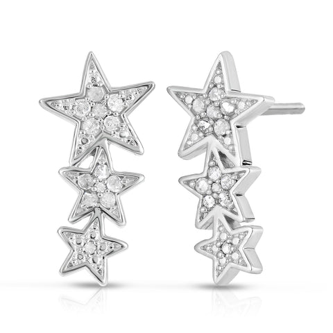 1/4 Cttw Diamond Star Crawler Stud Earrings in Rhodium Plated Brass
