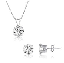 White Topaz Stud Earrings and Necklace Set in Rhodium Plated Sterling Silver