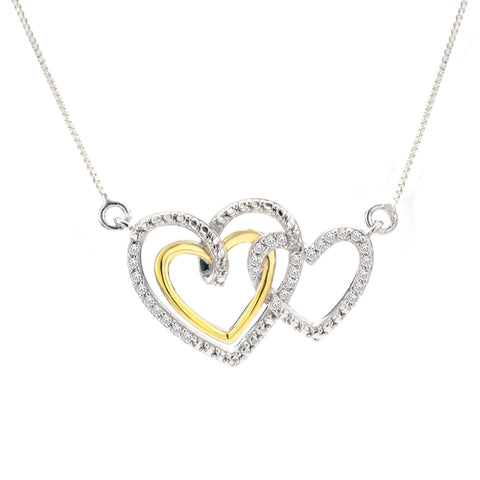 1/6 Cttw Diamond Double Heart Necklace for Women in Sterling Silver