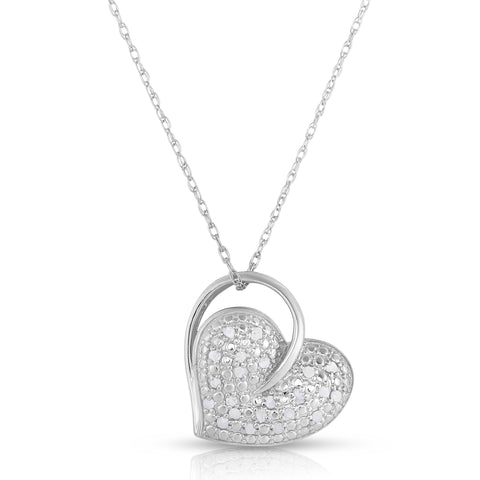 1/4 Cttw Diamond White Heart Necklace in Rhodium Plated Sterling Silver