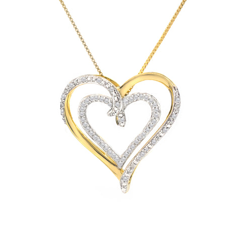 1/3 Cttw Diamond Double Heart Necklace for Women in Yellow Gold Plated Silver