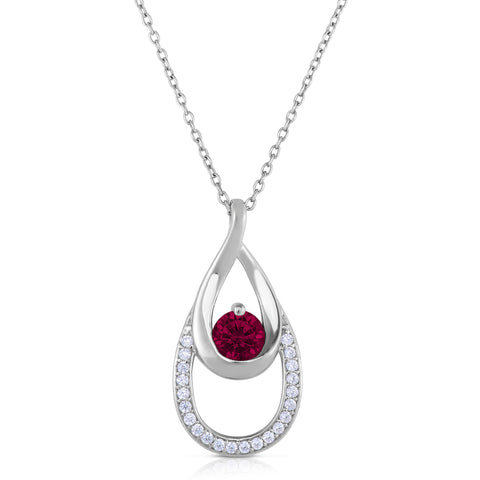 Laboratory Created Ruby Teardrop Necklace for Women in Rhodium Plated Silver