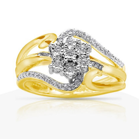 1/7 Cttw Flower Diamond Ring for Women in Yellow Gold Plated Silver