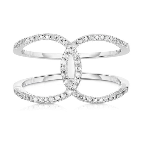 Thin Crossover Diamond Ring for Women in Sterling Silver