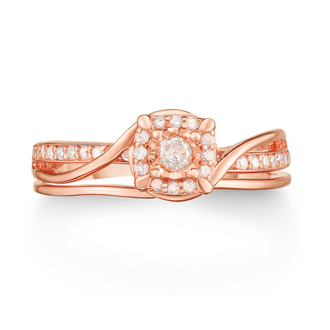 1/4 Cttw Diamond Halo Promise Ring in Rose Gold Plated Silver (Various Sizes)