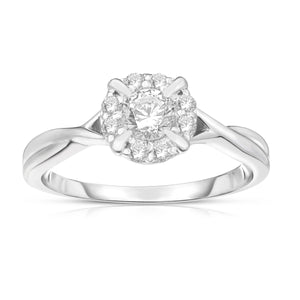 1/2 Cttw Diamond Halo Promise Ring in Rhodium Plated Silver (Various Sizes)