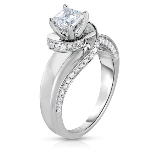 14K White Gold 1 Cttw Diamond Princess Cut Swirl Engagement Ring Size 7