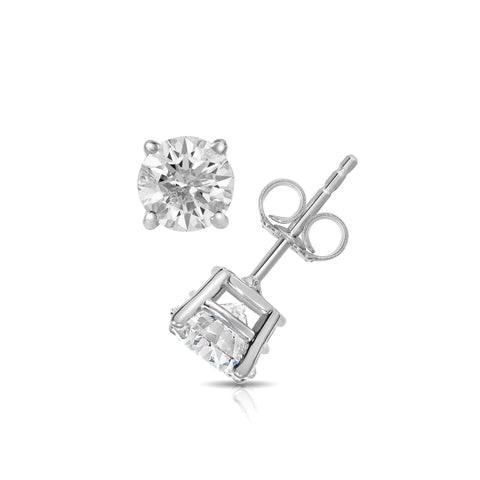 14K White Gold Diamond Stud Earrings Solitaire Round Brilliant Cut 4 Prong