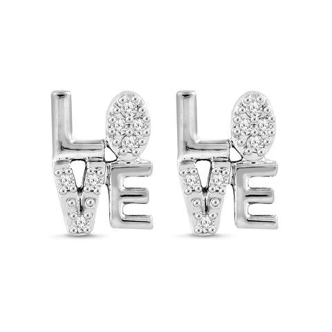 1/10 Cttw Diamond Love Stud Earrings for Women in Sterling Silver