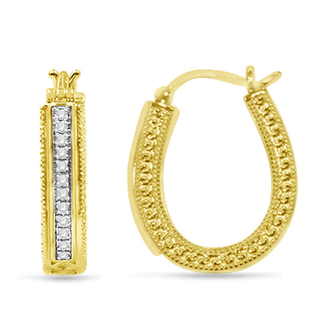 1/10 Cttw Diamond Round Filigree Hoop Earrings in Yellow Gold Plated Silver