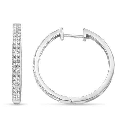 1/4 Cttw Diamond Hoop Earrings for Women Double Row in Sterling Silver