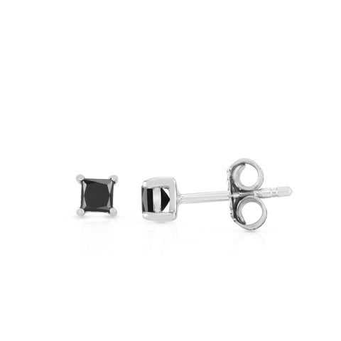 1/2 Cttw Princess Cut Black Diamond Stud Earrings in Sterling Silver