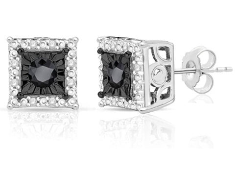 1 Cttw Black and White Diamond Stud Earrings in Sterling Silver