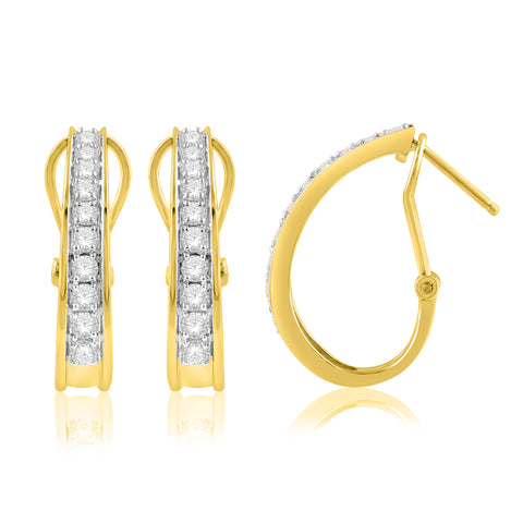 10K Yellow Gold 1Cttw Diamond Hoop Earrings with Omega Back