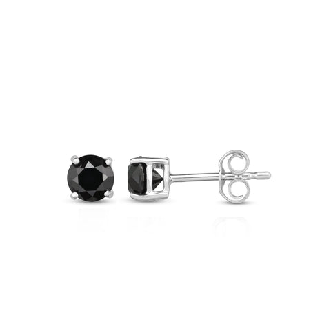 1 Cttw Round Cut Black Diamond Stud Earrings for Women in Sterling Silver