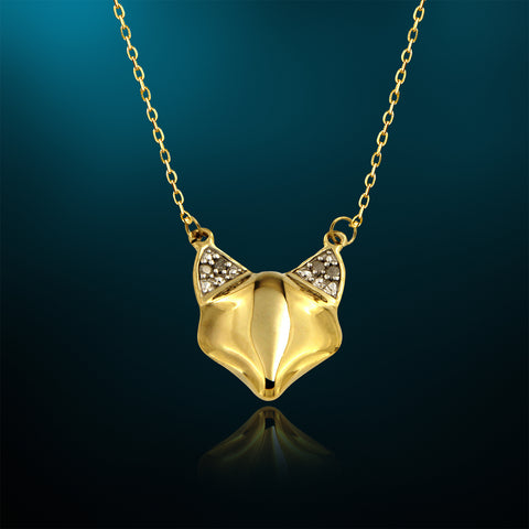 Fox Diamond Accent Necklace in Yellow Gold Plated Sterling Silver