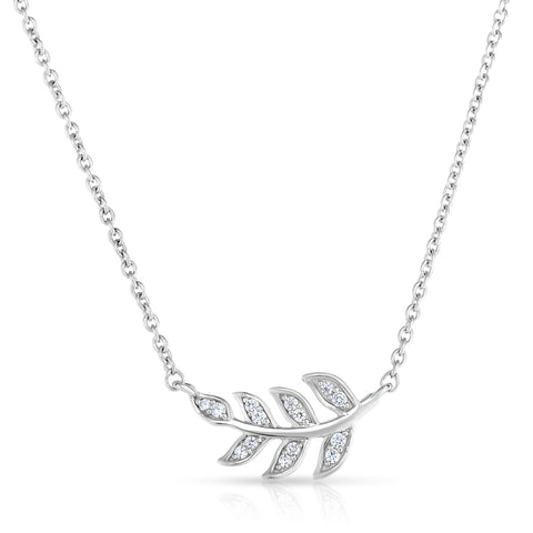 1/10 Cttw Diamond Feather Necklace in Rhodium Plated Sterling Silver