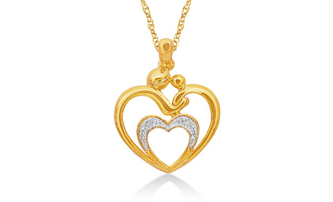 1/10 Cttw Diamond Family Heart Necklace in Yellow Gold Plated Sterling Silver