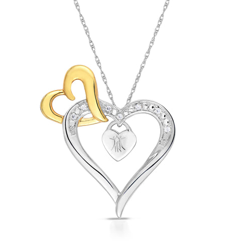 1/20 Cttw Diamond Triple Heart Necklace 18 Inch Yellow Gold Plated Silver