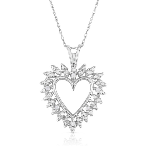 1/10 Cttw Diamond Heart Necklace in Rhodium Plated Sterling Silver