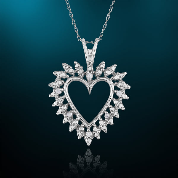 1/10 Cttw Diamond Heart Necklace in Rhodium Plated Sterling Silver