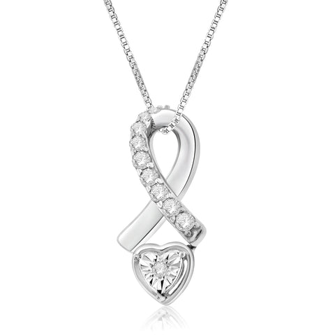 1/7 Cttw Diamond Heart Necklace in Rhodium Plated Sterling Silver