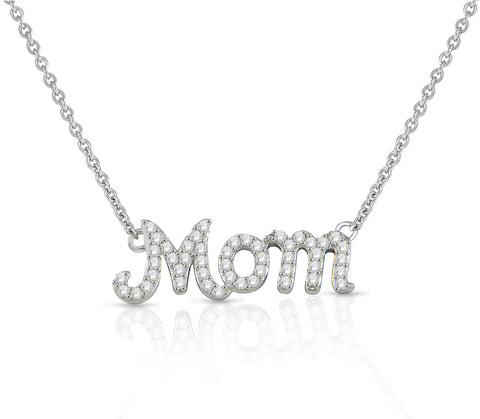 1/4 Cttw Diamond Mom Necklace with 18 Inch Chain in Rhodium Plated Silver