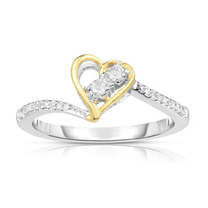 1/10 Cttw Two Tone Heart Shape Diamond Promise Ring Size 7 Rhodium Plated Silver