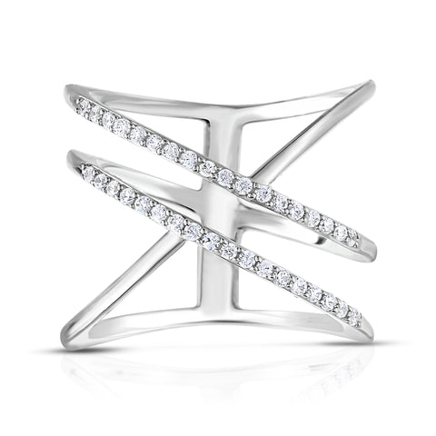 1/4 Cttw Diamond Double X Ring in Rhodium Plated Sterling Silver