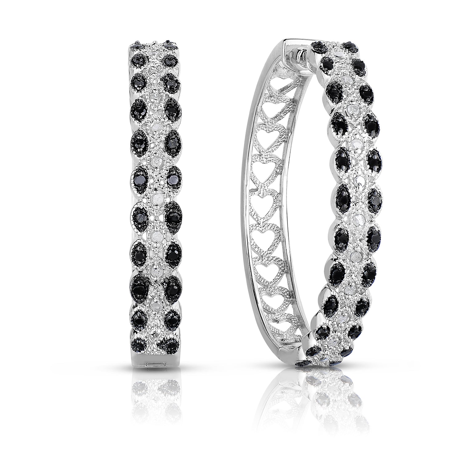 0.50 Cttw Diamond Hoop Earrings, Sterling Silver