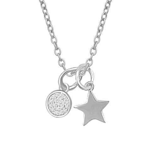 0.06 Cttw Diamond Star & Charm Pendant, Sterling Silver