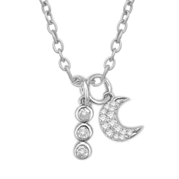 0.15 Cttw Diamond Moon & Charm Pendant, Sterling Silver