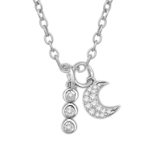 0.15 Cttw Diamond Moon & Charm Pendant, Sterling Silver