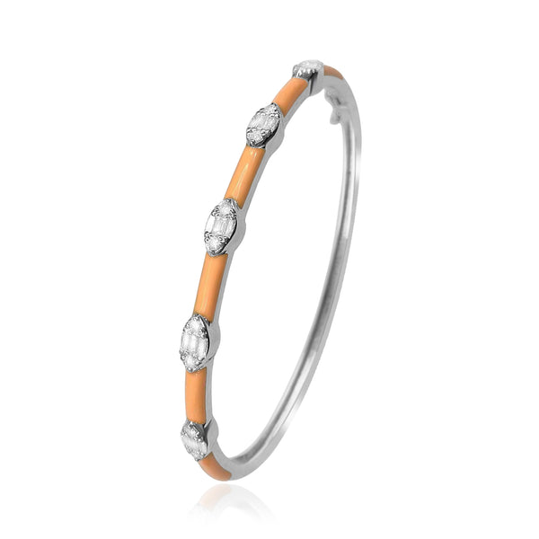 Diamonds Orange Enamel Bangle, Sterling Silver