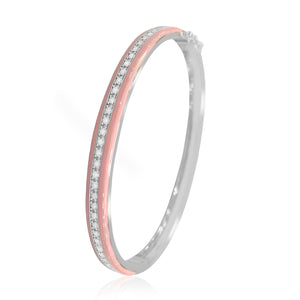 0.70 ctw Diamonds Pink Enamel  Bracelet, Sterling Silver