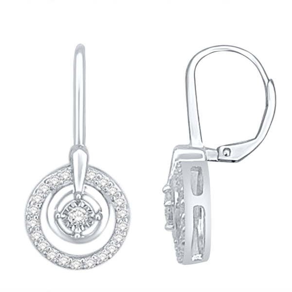 Diamonds Circle Lever back Earrings, Sterling Silver