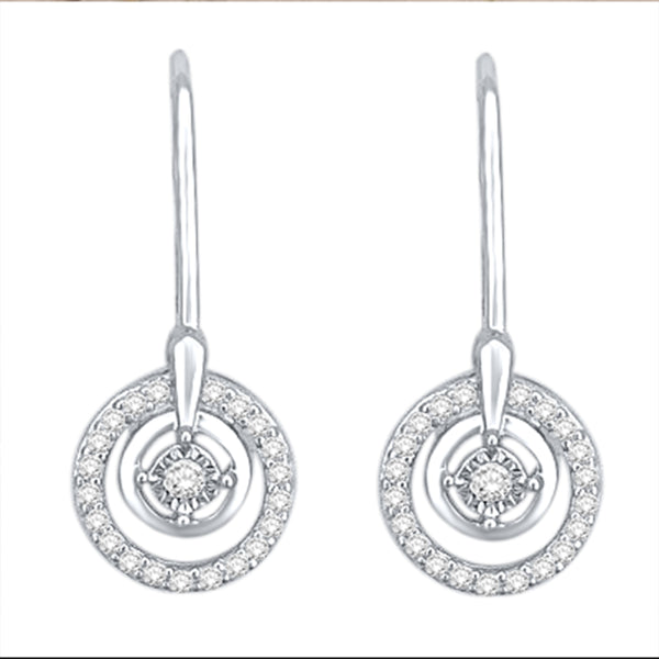 Diamonds Circle Lever back Earrings, Sterling Silver