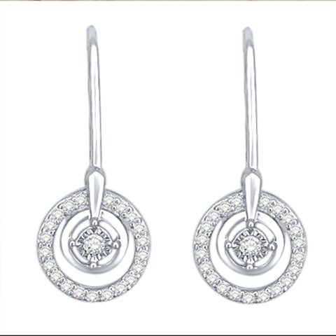 Diamonds Circle Lever back Earrings, Sterling Silver