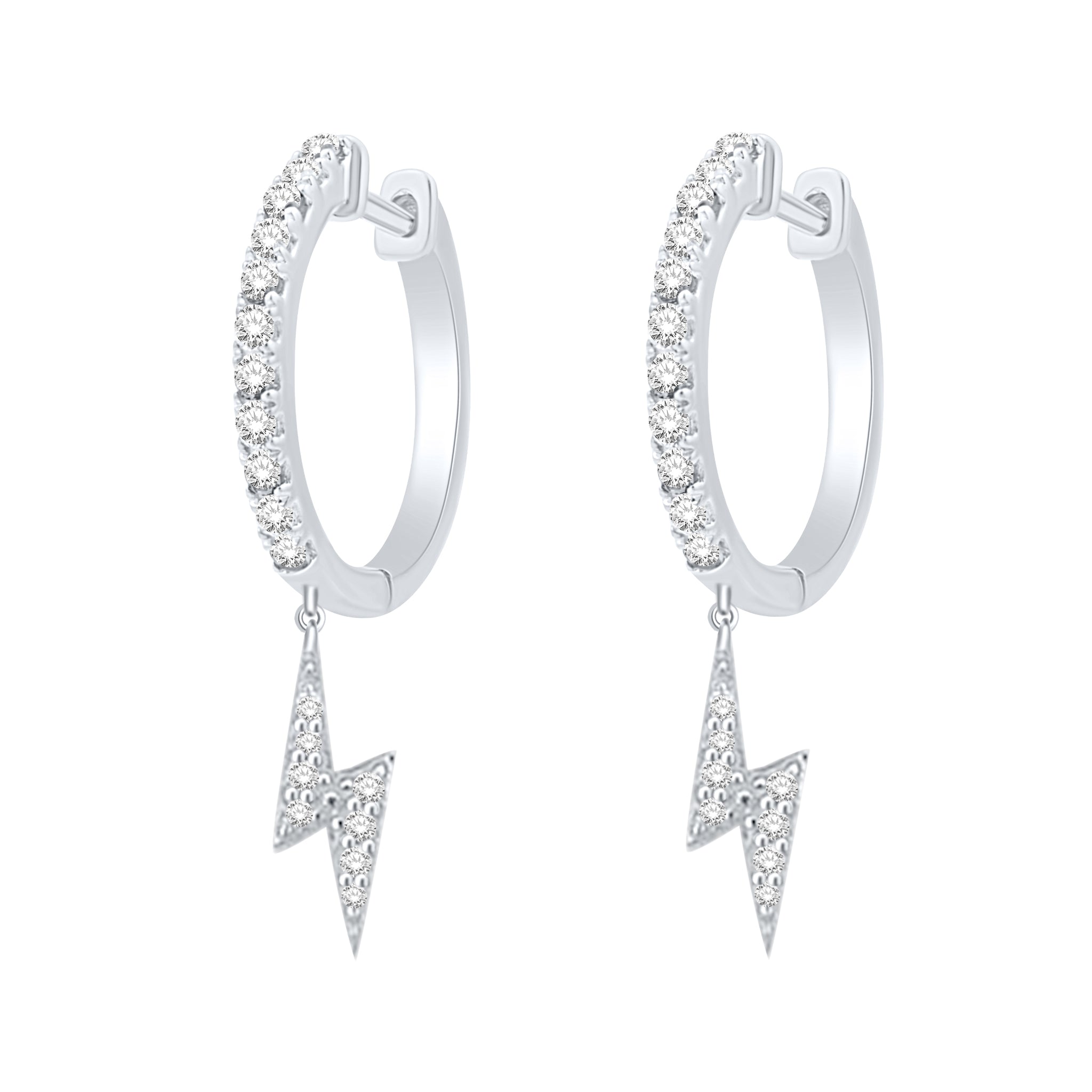 Diamond Lightning Bolt Hoop Earrings, Sterling Silver