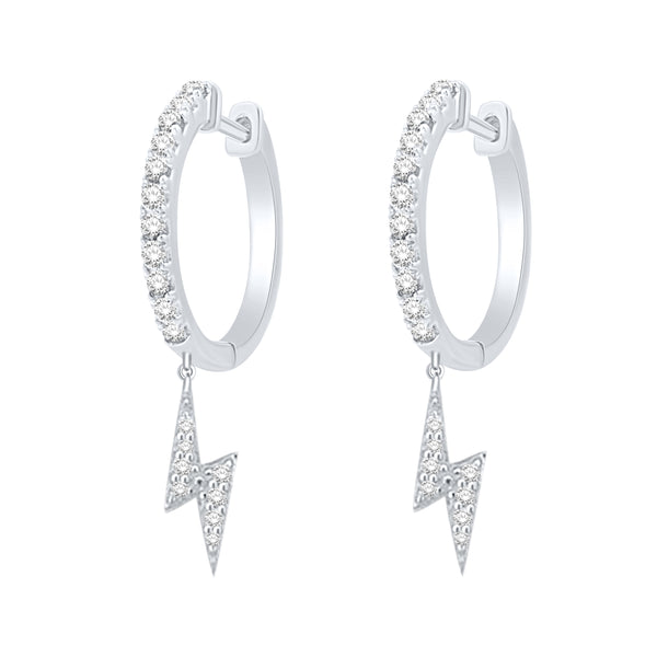 Diamond Lightning Bolt Hoop Earrings, Sterling Silver