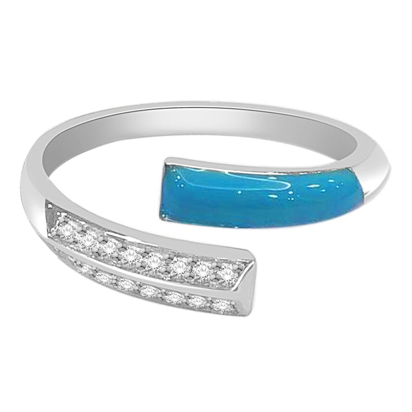 Blue Enamel Diamond Ring, Sterling Silver