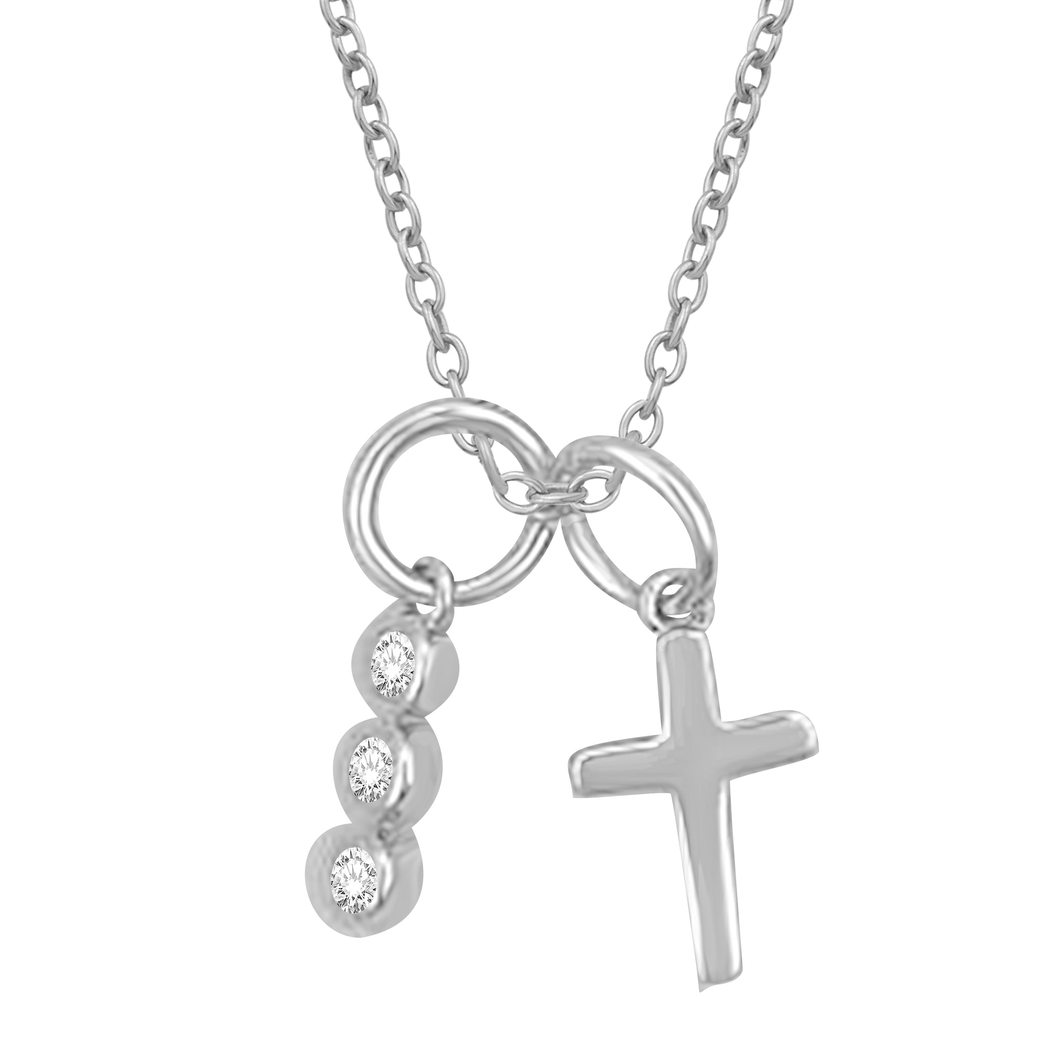 0.10 Cttw Diamond Charm & Cross Pendant, Sterling Silver