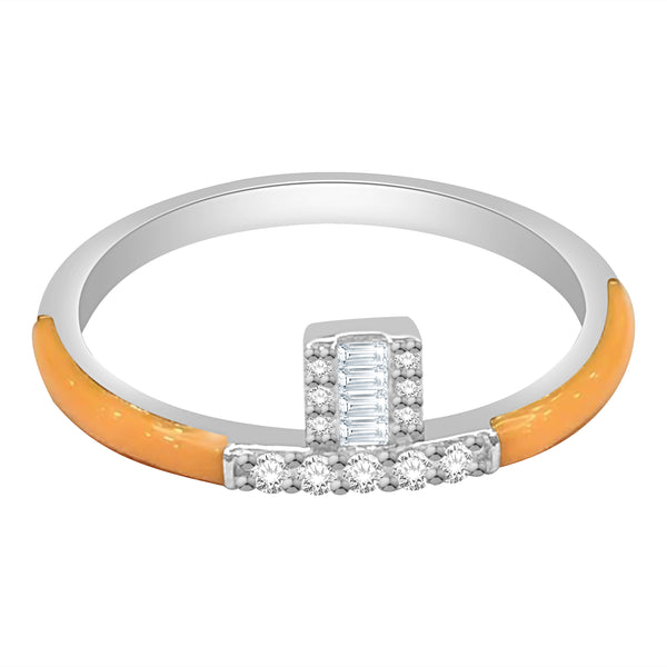 Peach Enamel Diamond Ring, Sterling Silver