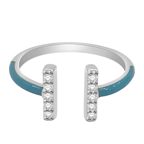 Blue Enamel Diamond Cuff Ring, Sterling Silver